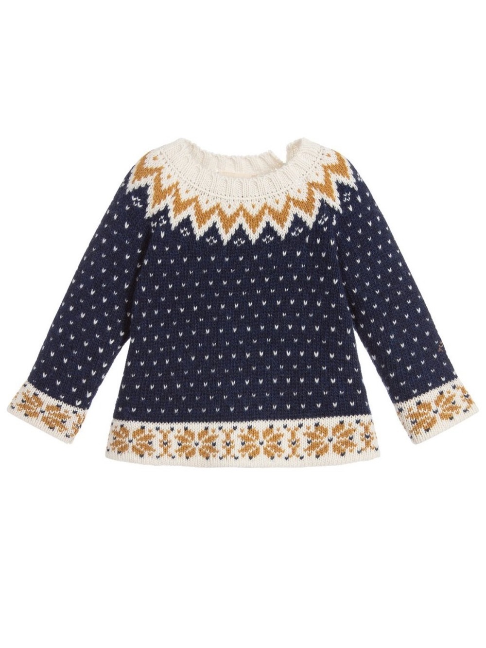 Nanos NWT Navy Blue Wool Cashmere Fair Isle Button Toddler Baby Sweater 3T 36M